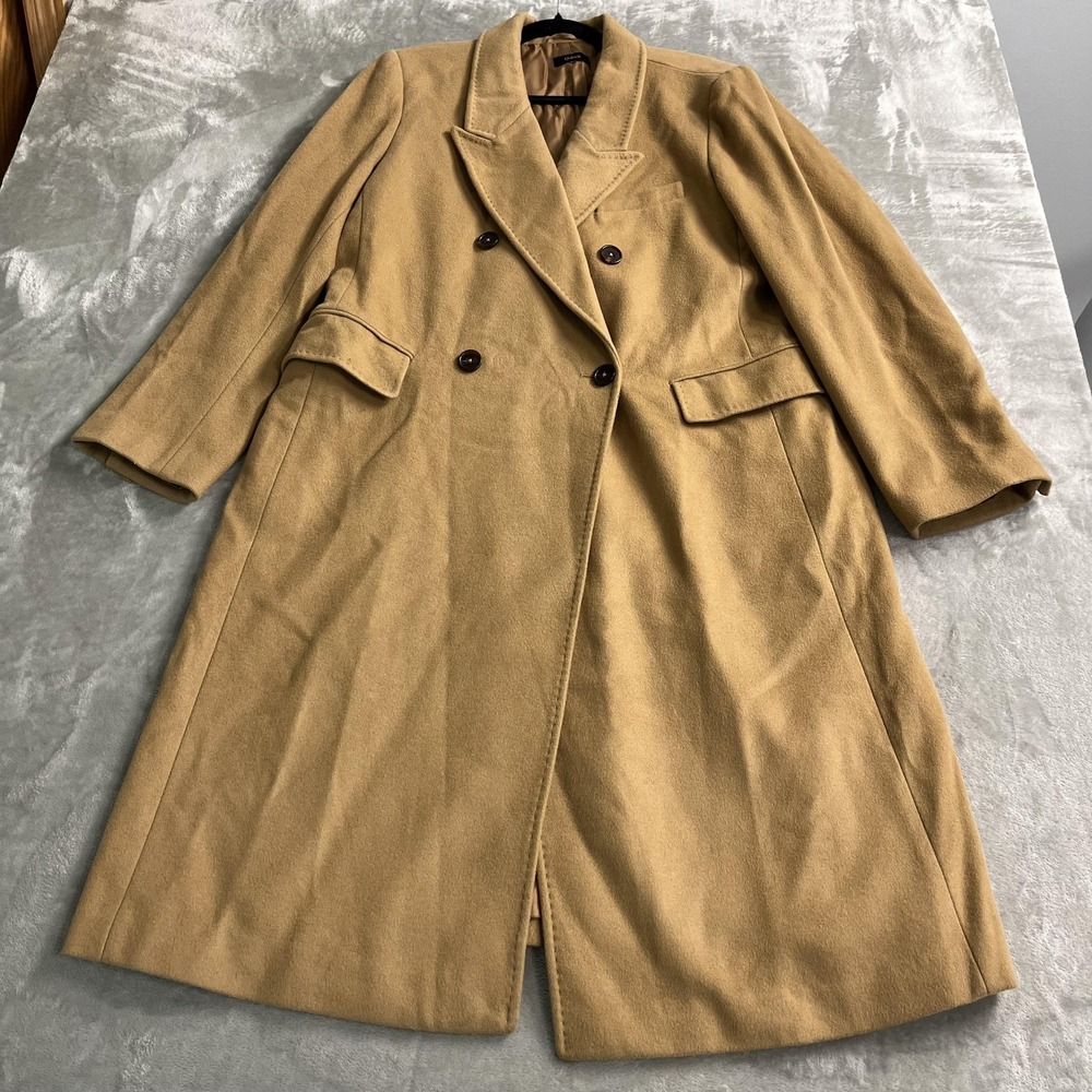 Quince Coat Large Brown Wool Italian Fabric Double Breasted Overcoat Lined Long